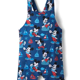 Babyhug Disney Single Jersey Knit Dungaree with Half Sleeves Inner Tee & Mickey Mouse Graphics - Navy Blue & Red image 5