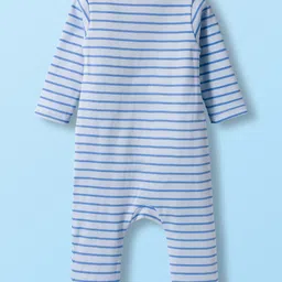Babyhug 100% Cotton Interlock Knit Romper With Nautical Theme Print Pack of 2 - Blue & White image 5