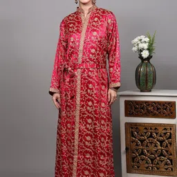 Exotic India Women Robe With Aari Embroidered Floral Jaal All-Over & Waist Belt-image-49