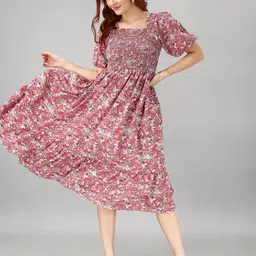 Krunal Raiyani Women Floral Printed A-Line Midi Dress-image-61