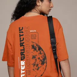 The Roadster Life Co. Printed Drop-Shoulder Sleeves Pure Cotton Oversized T-shirt-image-97