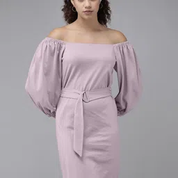 Roadster Purple Solid Off-Shoulder Sheath Dress image 3