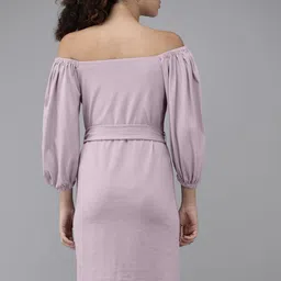 Roadster Purple Solid Off-Shoulder Sheath Dress image 4