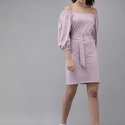 Roadster Purple Solid Off-Shoulder Sheath Dress image 5