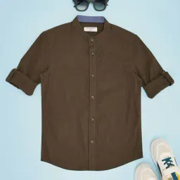 Pantaloons Junior Boys Olive Night Cotton Solid Full Sleeves Shirts-picture-44