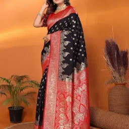 Elora Black Zari Saree With Unstitched Blouse-image-84