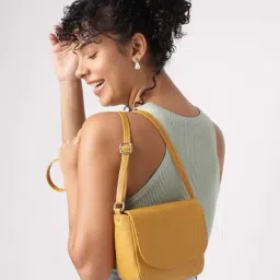 Fastrack Mustard Textured Small Sling Handbag for Women-image-11