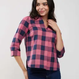 Fablestreet Pink & Blue Cotton Checks Top-image-52