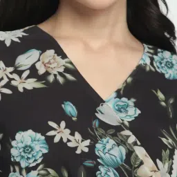 R&B Black & Blue Polyester Floral Print Gown image 5