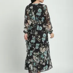 R&B Black & Blue Polyester Floral Print Gown image 2