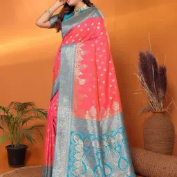 Elora Pink Zari Saree With Unstitched Blouse-image-32