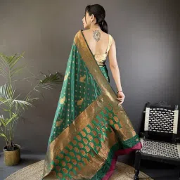 Elora Dark Green Woven Design Saree With Unstitched Blouse image 2