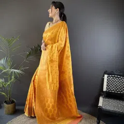 Elora Orange Woven Design Saree With Unstitched Blouse-picture-11