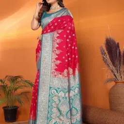 Elora Hot Pink Zari Saree With Unstitched Blouse-image-85