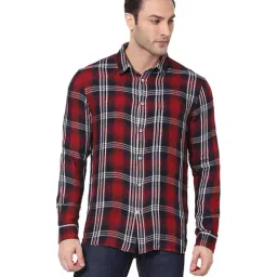 celio* Burgundy Full Sleeves Checks Shirt-image-5