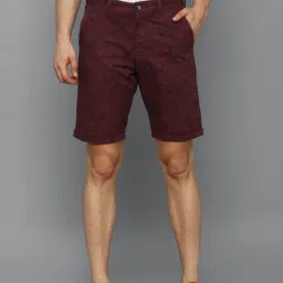 Louis Philippe Maroon Cotton Slim Fit Printed Shorts-image-81