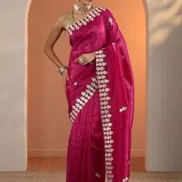 Libas Pink Embroidered Saree With Unstitched Blouse-picture-45