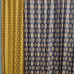 Trance Home Linen Mustard & Blue Set of 4 Ethnic Motifs Door Curtain image 3