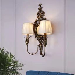 Fos Lighting Antique Brass Wall Lamp with Mirror and Pleated Chiffon Shades-picture-45