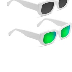 Arzonai Unisex Pack of 2 Black Lens & White Rectangle Sunglasses with UV Protected Lens-picture-15