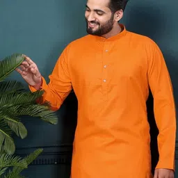 shreeram Men Orange Straight Cotton Kurtas image 3