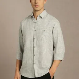 Louis Philippe Grey Slim Fit Checks Shirt image 3