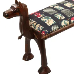 India Circus by Krsnaa Mehta Signature Window Printed Black Acacia Wood Bench image 4