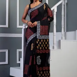 Unnati Silks Black Cotton Printed Saree With Unstitched Blouse-picture-13