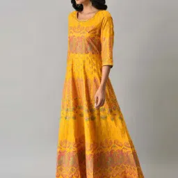 W Mustard Printed A Line Kurta image 3
