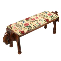 India Circus by Krsnaa Mehta Bird Land Printed Cream Acacia Wood Bench image 2