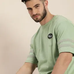 Difference Of Opinion Green Cotton Loose Fit Striped T-Shirt image 4