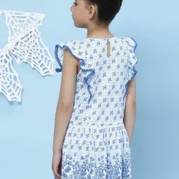 BIBA Girls White Cotton Printed Dress image 2