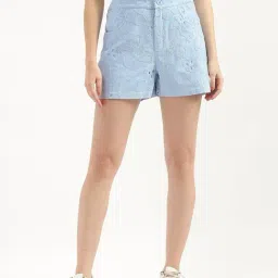 United Colors of Benetton Sky Blue Cotton Embroidered Shorts-picture-18