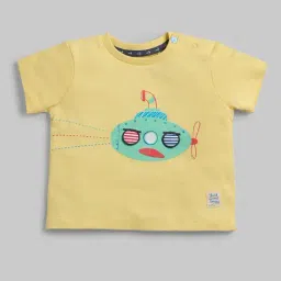 Ed-a-Mamma Infant Boys Yellow Cotton Printed T-Shirt-image-2