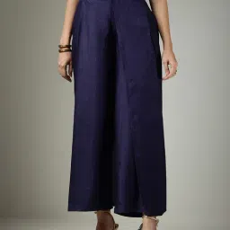 Fablestreet Navy Blue Polyster Regular fit Solid Casual trouser-image-79