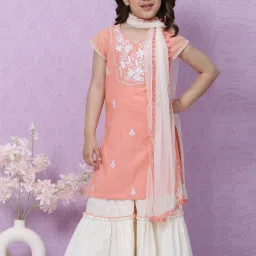 BIBA Girls Peach Cotton Embroidered Suit Set image 1