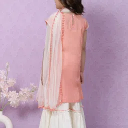 BIBA Girls Peach Cotton Embroidered Suit Set image 2
