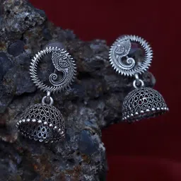 Maansh Silver-Plated Oxidised Studs Earrings image 1