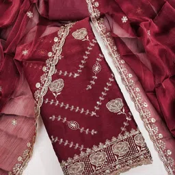 LeeliPeeri Designer Floral Embroidered Zari Unstitched Dress Material-picture-27