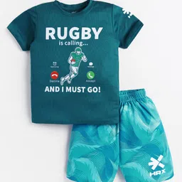 HRX by Hrithik Roshan Boys U-17 Rapid-Dry Printed T-shirt with Shorts image 4