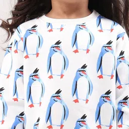 Anthrilo Girls Off White Penguin Printed Fleece Sweatshirt image 2