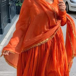 KALINI Round Neck Anarkali Kurta With Trousers & Dupatta image 3