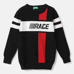 United Colors of Benetton Boys Colourblocked V-Neck Pure Cotton Applique T-shirt image 1