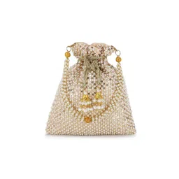 Anekaant Dangle Cream & Gold Faux Silk Sequined Potli-image-65