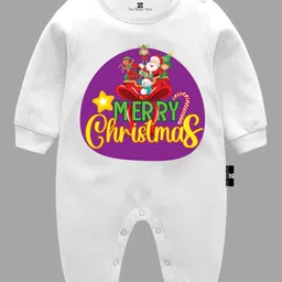 The Peppy Tend Christmas Theme Unisex Full Sleeves Merry Christmas Text & Santa Claus Printed Romper - White-picture-23