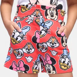Babyhug Disney 100% Cotton Knit Above Knee Length Shorts with Minnie Mouse Print & Smocking Detailing - Red-image-79