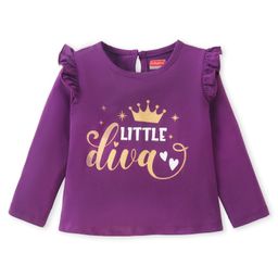 Babyhug Cotton Knit Full Sleeves Top With Text Graphics & Frill Detailing -Purple-picture-12