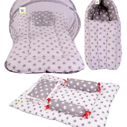 Babytoons Baby Mattress with Net New Born Sleeping Bag & 4 Pcs Gaddi Set (0-6 Months) Grey-picture-15