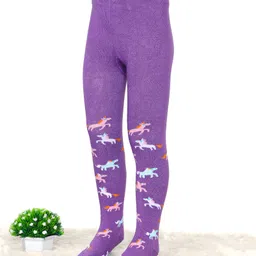 Cute Walk by Babyhug Cotton Elastane Antibacterial Footed Tights Unicorn Design - Purple-image-3