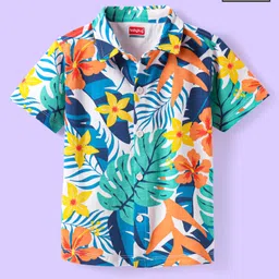 Babyhug Cotton Knit Half Sleeves Shirt with Tropical Theme Print - White-picture-23